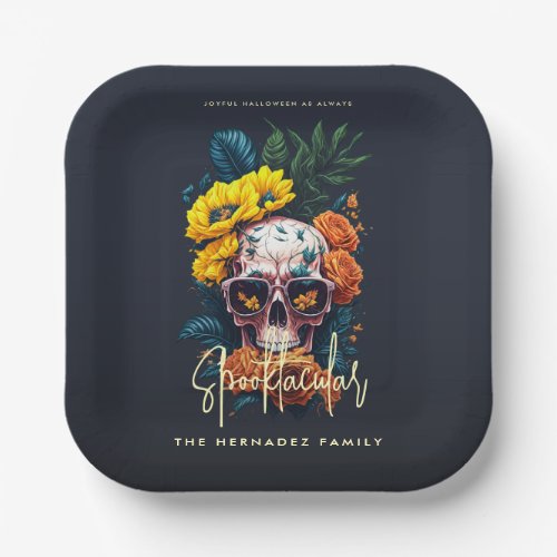 Floral Skull Faboolous Spooktacular Family Name  Paper Plates