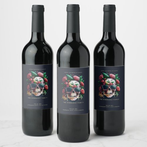 Floral Skull Faboolous Spooktacular Family Name  Wine Label