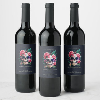 Floral Skull Faboolous Spooktacular Family Name Wine Label