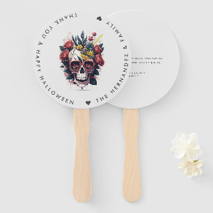 FLORAL SKULL Family Name Halloween Party Hand Fan