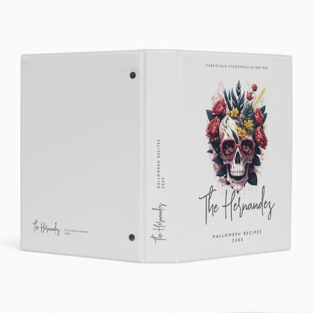 Floral Skull Family Name Halloween Recipes Mini Binder (Background)