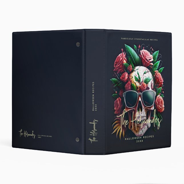 Floral Skull Family Name Halloween Recipes Mini Binder (Background)