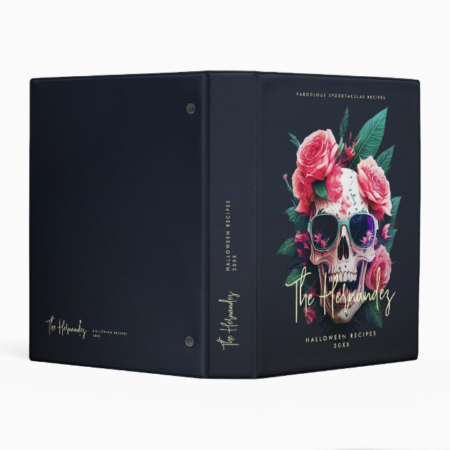 Floral Skull Family Name Halloween Recipes Mini Binder (Background)