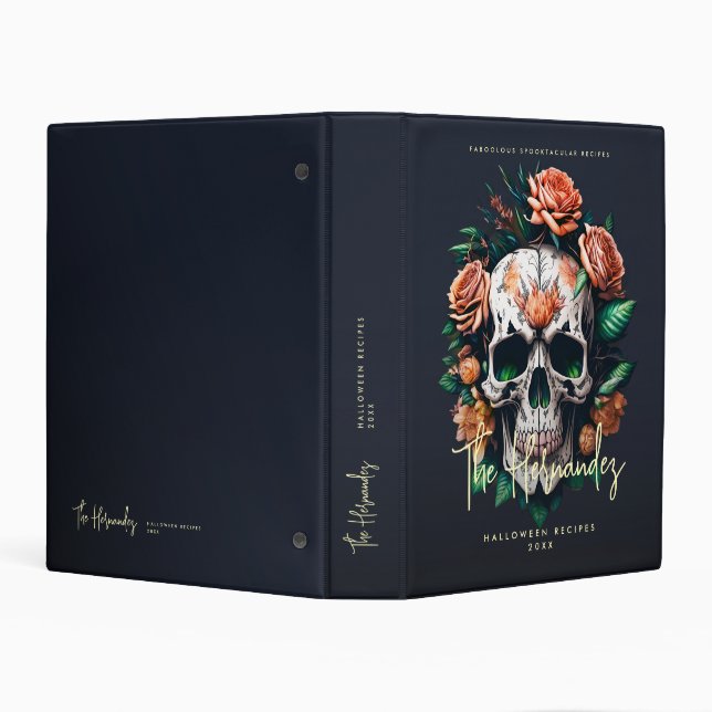 Floral Skull Family Name Halloween Recipes Mini Binder (Background)