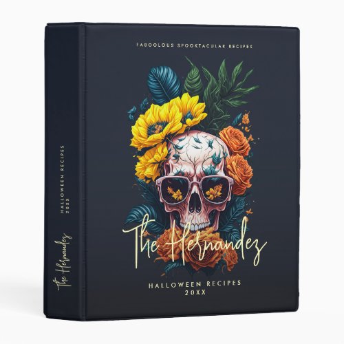 Floral Skull Family Name Halloween Recipes Mini Binder