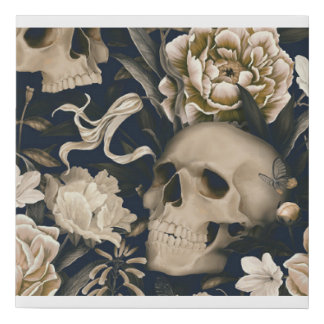 floral skull faux canvas print