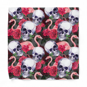 Floral skull, flamingo seamless pattern. bandana