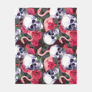 Floral skull, flamingo seamless pattern. fleece blanket