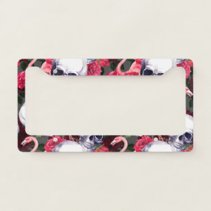 Floral skull, flamingo seamless pattern. license plate frame