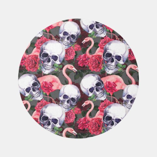Floral skull flamingo seamless pattern rug