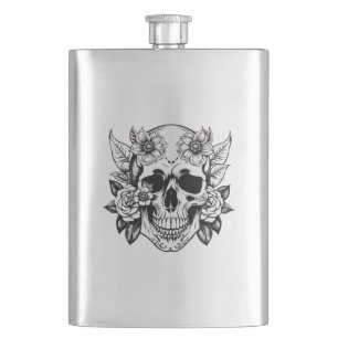 Floral Skull Flask