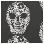 floral skull flowers intricate gothic white fabric