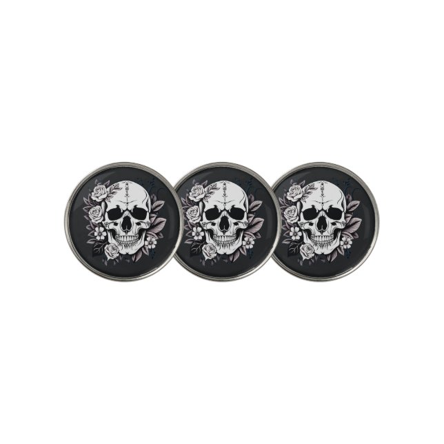 Floral Skull Golf Ball Marker (3 Up)