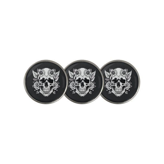 Floral Skull Golf Ball Marker (3 Up)