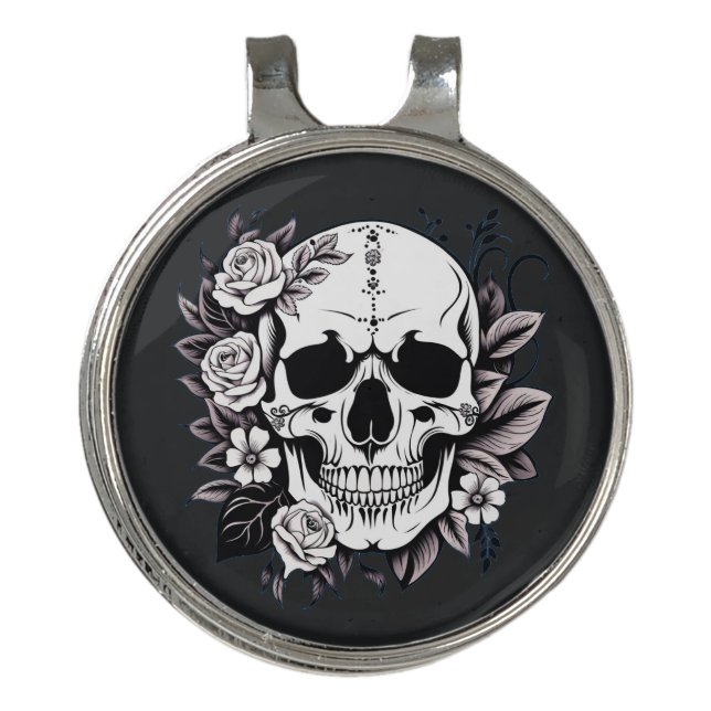Floral Skull Golf Hat Clip (Front)
