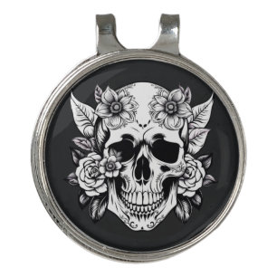 Floral Skull Golf Hat Clip