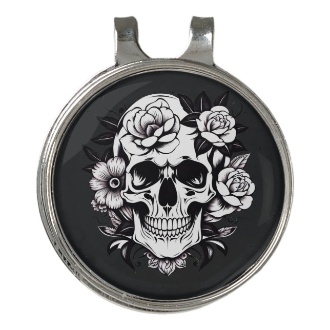 Floral Skull Golf Hat Clip (Front)