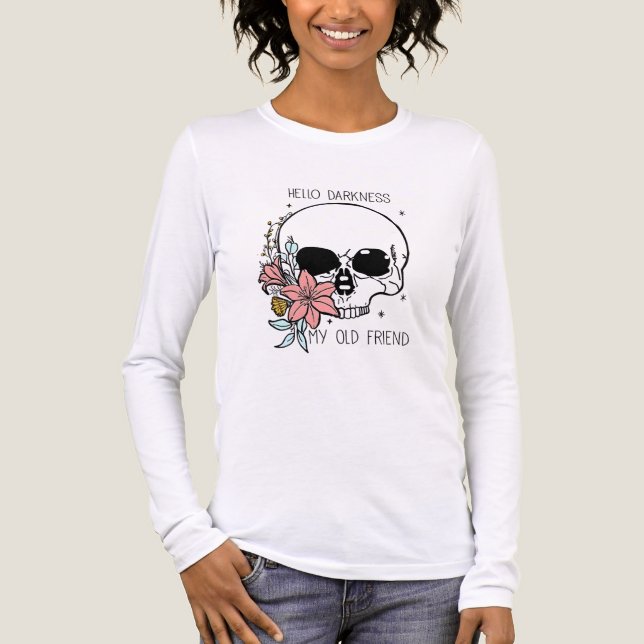 Floral Skull Goth "Hello Darkness" Art Tri-Blend Shirt (Front)