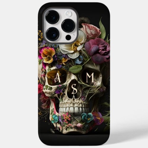 Floral Skull Goth Pagan Monogram Initials Case_Mate iPhone 14 Pro Max Case