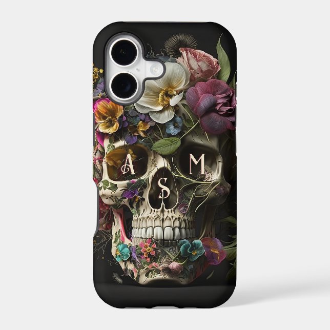 Floral Skull Goth Pagan Monogram Initials Iphone Case (Back)