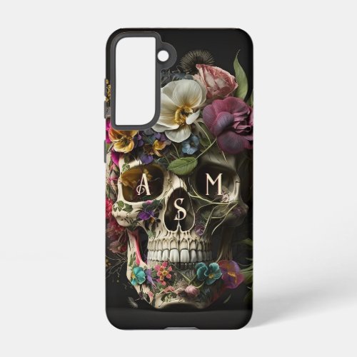 Floral Skull Goth Pagan Monogram Initials Samsung Galaxy S21 Case