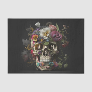 Floral Skull Goth Pagan Monogram Initials Tissue Paper