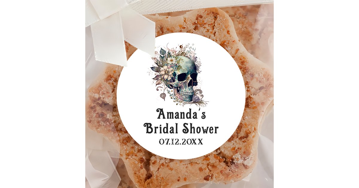 Floral Skull Gothic Bridal Shower Thank You Classic Round Sticker | Zazzle