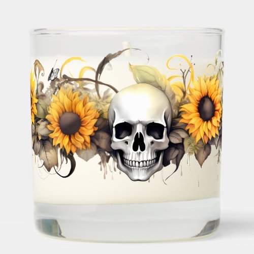 Floral Skull Gothic Design Sunflower Scented Candle