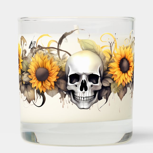 Floral Skull Gothic Design Sunflower Scented Candle (Right)
