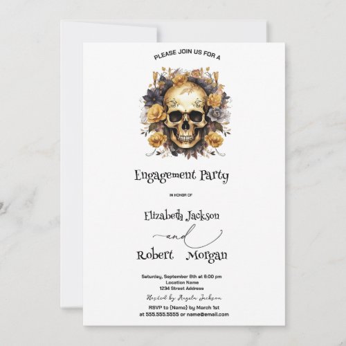 Floral Skull Gothic Engagement  Invitation