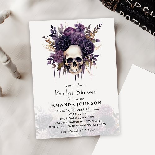 Floral Skull Gothic Halloween  Bridal Shower Invitation