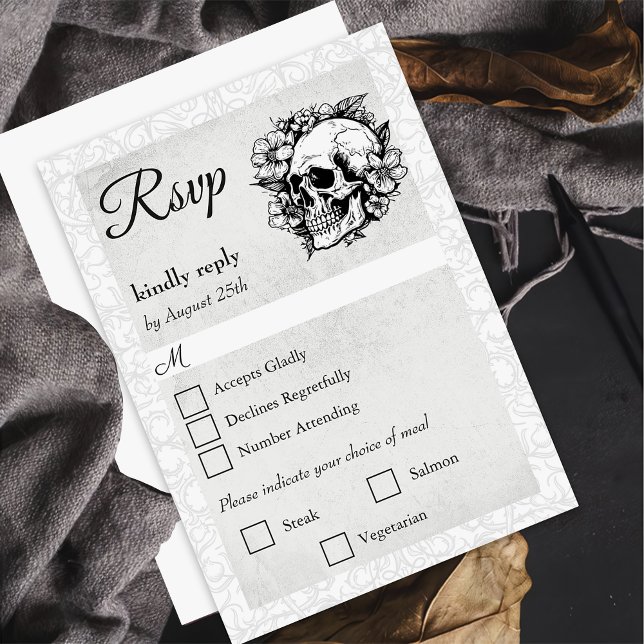 Floral Skull Gothic Halloween Wedding RSVP Card (Creator Uploaded)