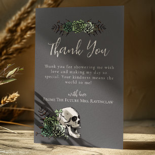 Floral Skull Green Roses Gothic Bridal Shower Thank You Card