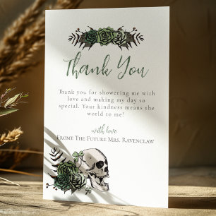 Floral Skull Green Roses Gothic Bridal Shower Thank You Card