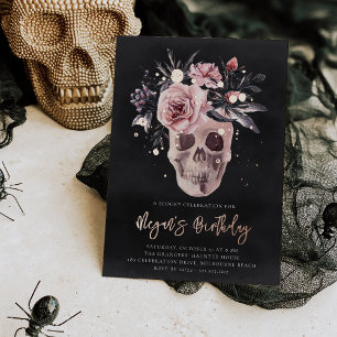Floral Skull Halloween Birthday Party Foil Invitation