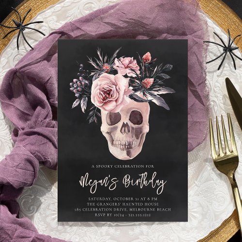 Floral Skull Halloween Birthday Party Invitation