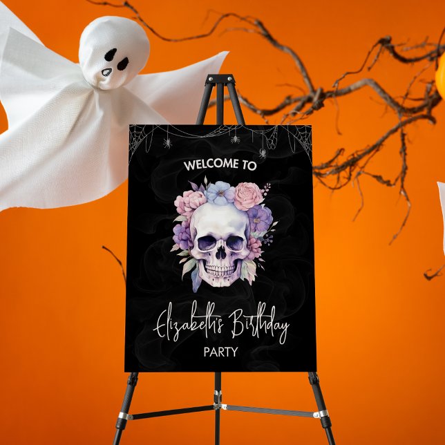  Floral Skull Halloween Birthday welcome sign  (Creator Uploaded)