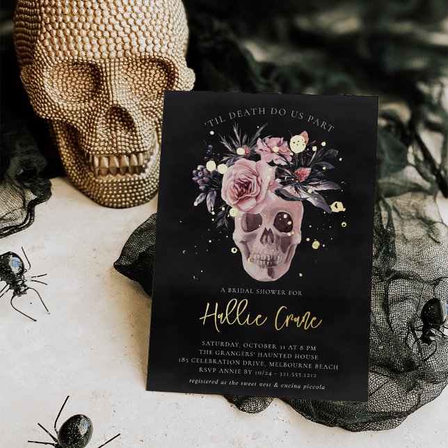 Floral Skull Halloween Bridal Shower Foil Invitation (Creator Uploaded)