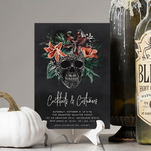 Floral Skull Halloween Cocktails & Costumes Party Invitation