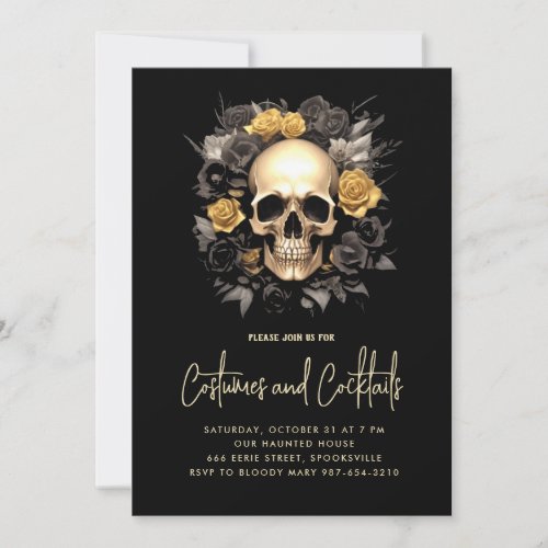 Floral Skull Halloween Cocktails Party Invitation