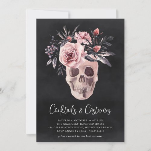 Floral Skull Halloween Costumes  Cocktails Party Invitation