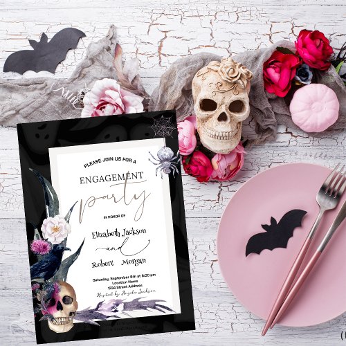 Floral Skull Halloween Engagement  Invitation