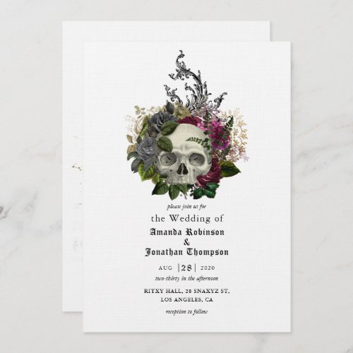 Floral Skull Halloween Gothic Wedding Invitation