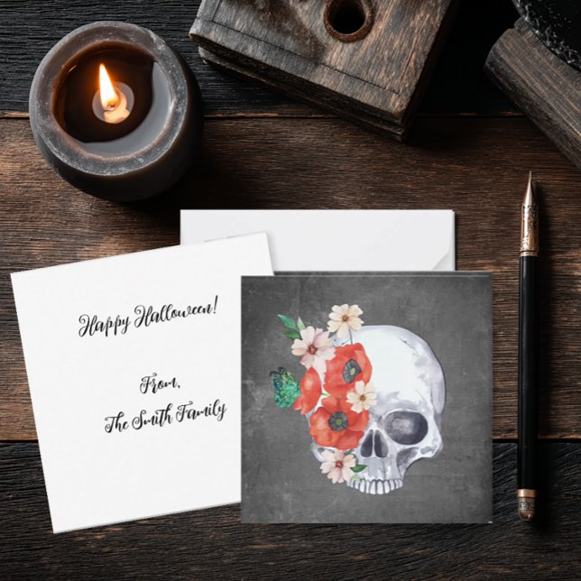  Floral Skull Halloween Note Card (Gothic Romance Floral Skull Notecard)