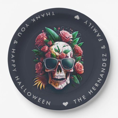 FLORAL SKULL Halloween Party Family Name Custom Paper Plates