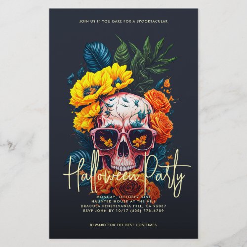 Floral Skull Halloween Party Flyer