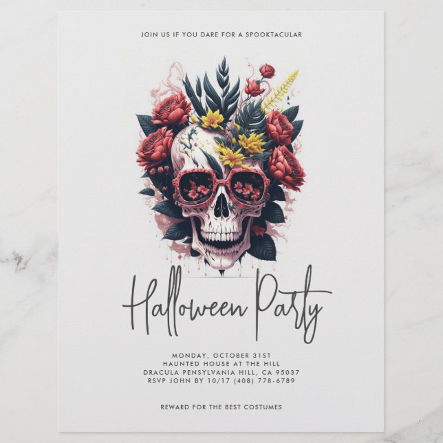 Floral Skull Halloween Party Flyer (Front)