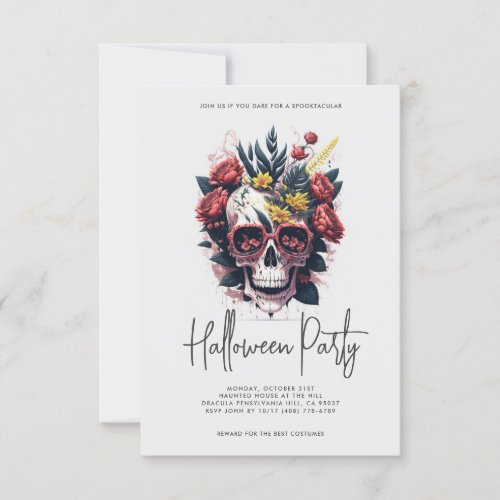 Floral Skull Halloween Party Invitation
