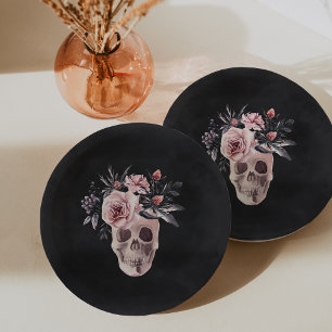 Floral Skull Halloween Party Paper Plates