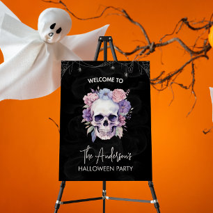 Floral Skull Halloween Party welcome sign